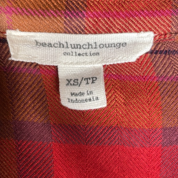 Beach Lunch Lounge Red Plaid Soft Comfy Cozy Rayon Plaid Button Down Flannel XS - Picture 4 of 9